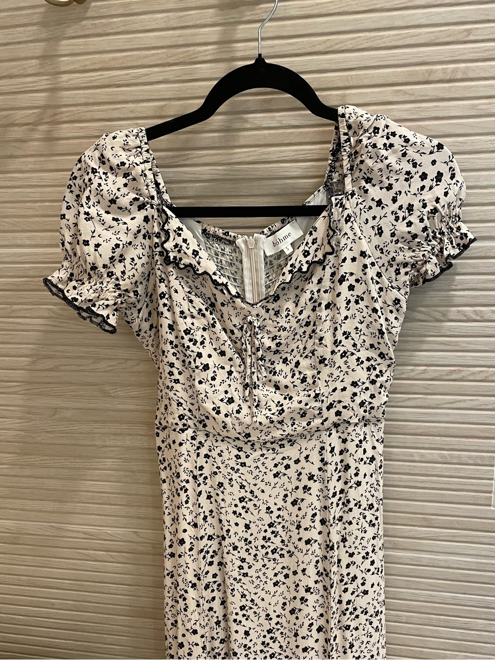 bohme Cream Midi Dress with Black Floral Print